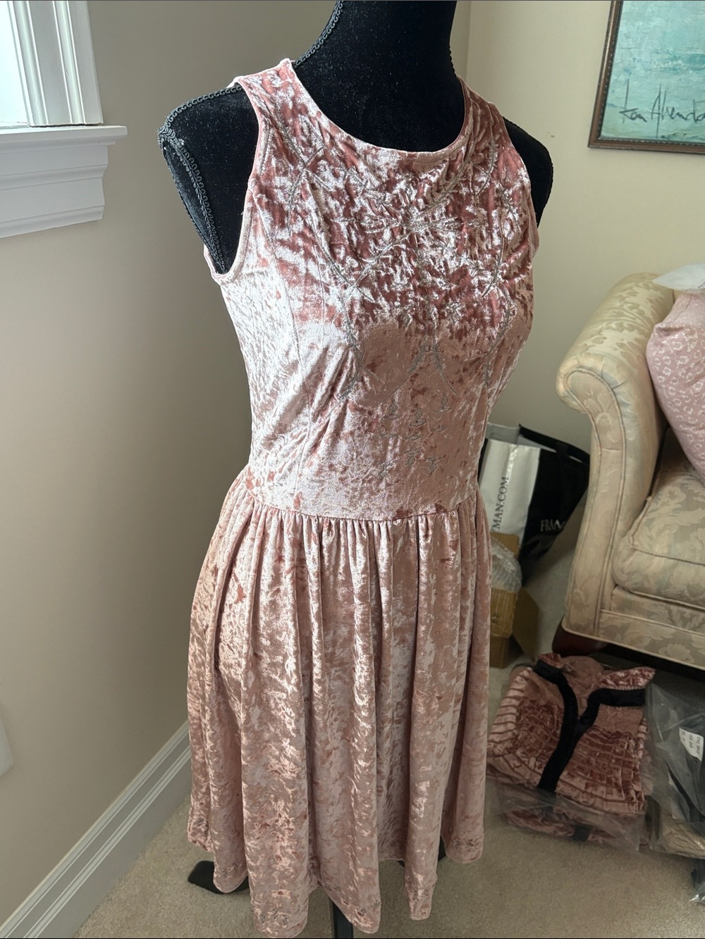 POL Blush Pink Velvet Midi Dress